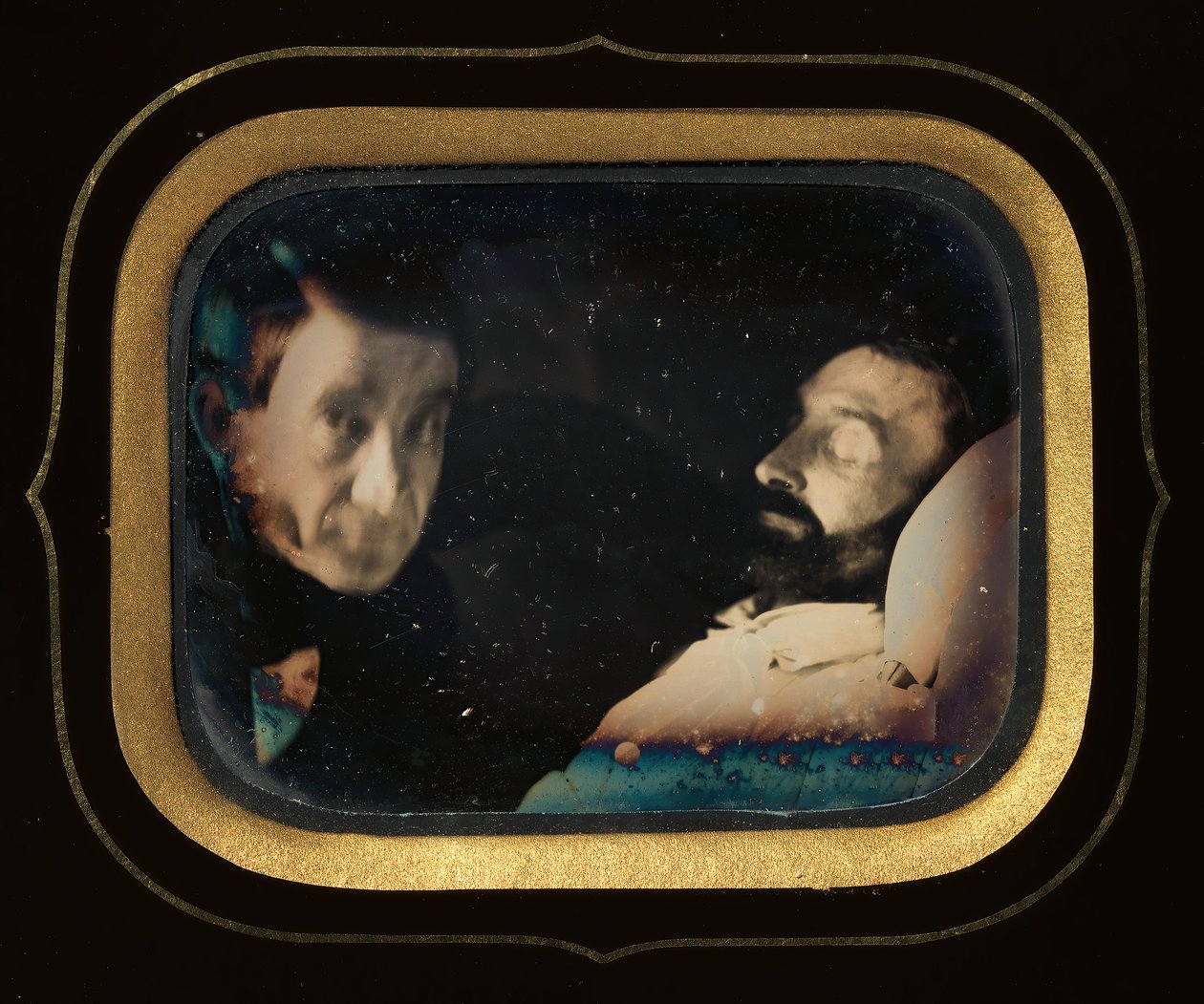 [Portræt af levende mand ved siden af en død mand], ca. 1850. af Louis Dodero