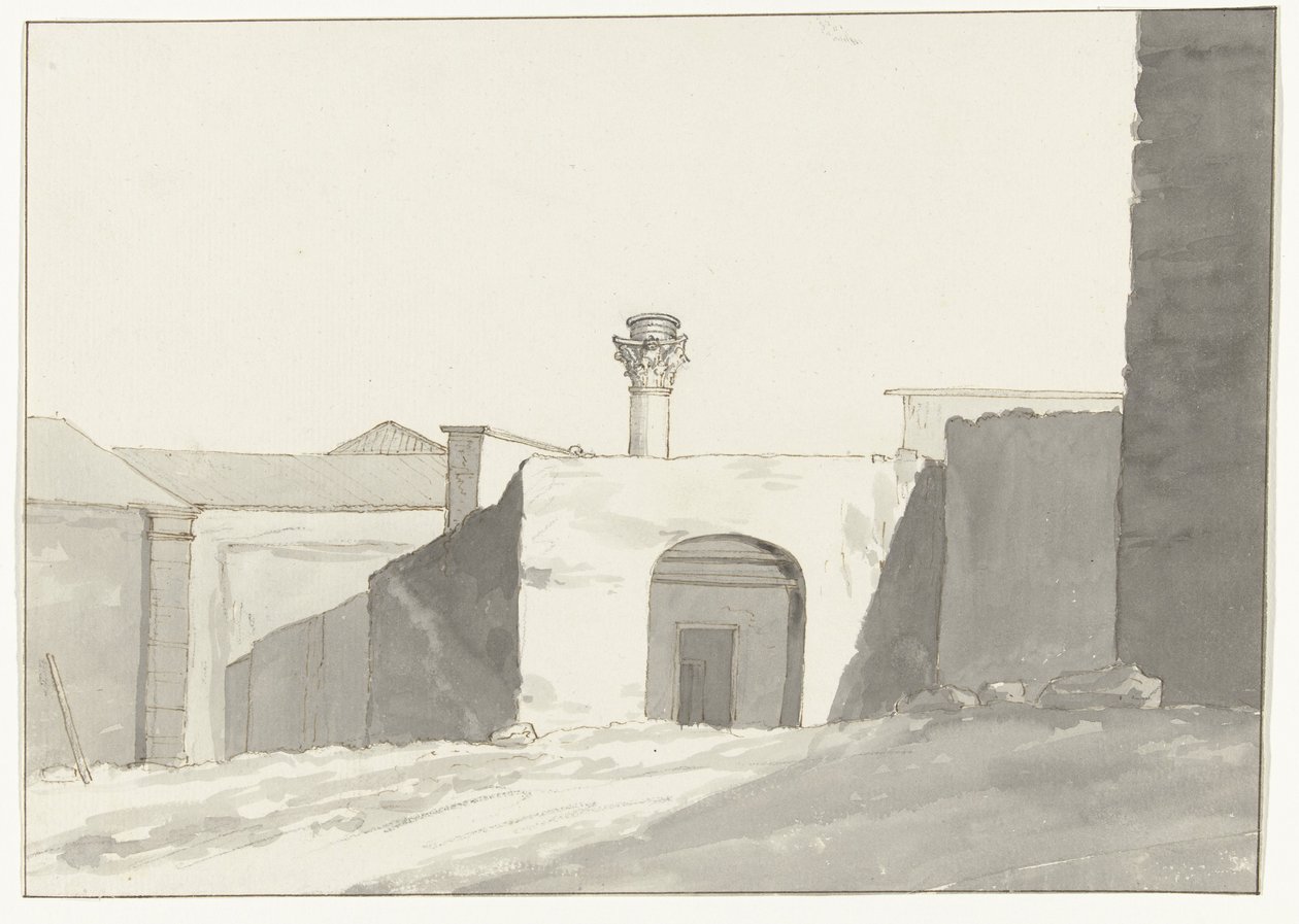 Antike zuil en bygninger i haven af ​​Brindisi Fjernsyn af den antikke søjle [på havnen i Brindisi] Rejser i Italien, Sicilien og Malta - 1778 (serietitel) af Louis Ducros
