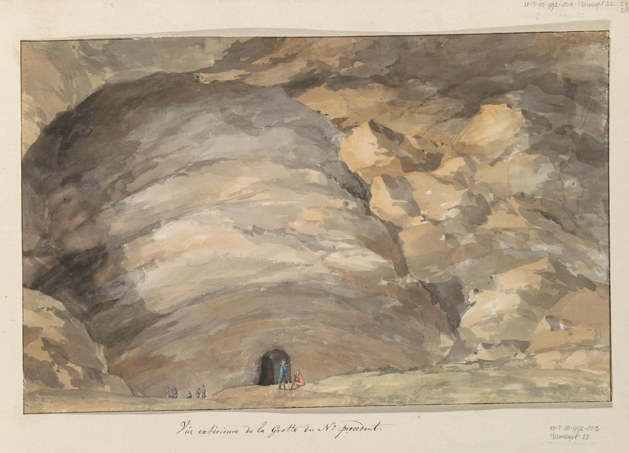 Udvendig varevognsgrot Santa Maria Capella Udvendigt billede af hulen i det forrige nr. (titel på objekt) Rejser i Italien, Sicilien og Malta - 1778 (serietitel) af Louis Ducros