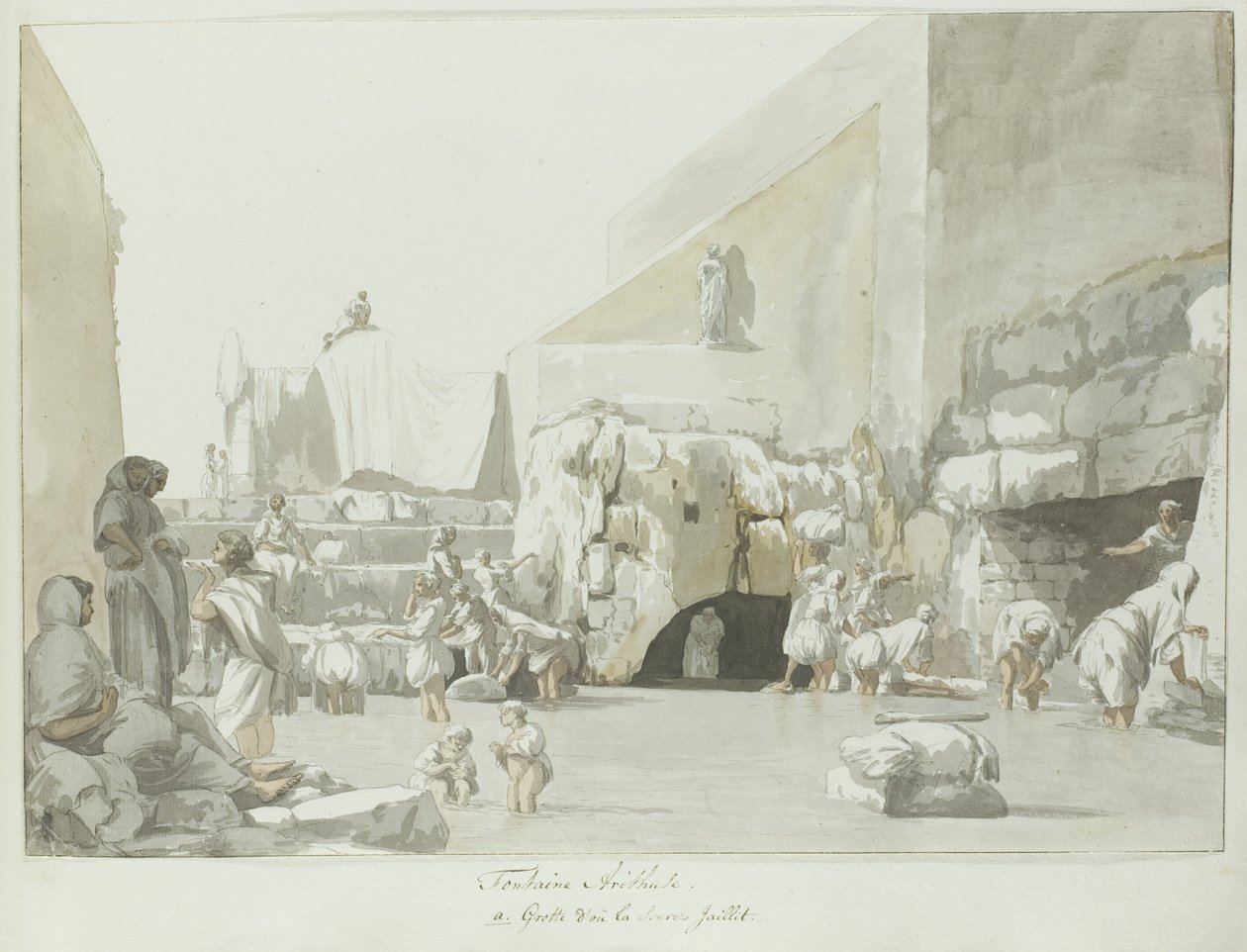Fontein Arethuse mødte bron Arethuse Fountain (titel på objekt) Rejser i Italien, Sicilien og Malta - 1778 (serietitel) af Louis Ducros