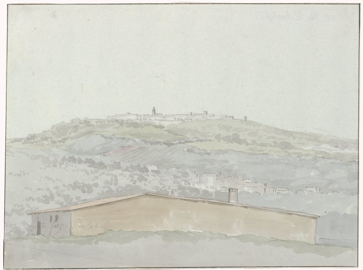 Udsigt på Montefusco Udsigt over Montefusco (titel på objekt) Rejser i Italien, Sicilien og Malta - 1778 (serietitel) af Louis Ducros