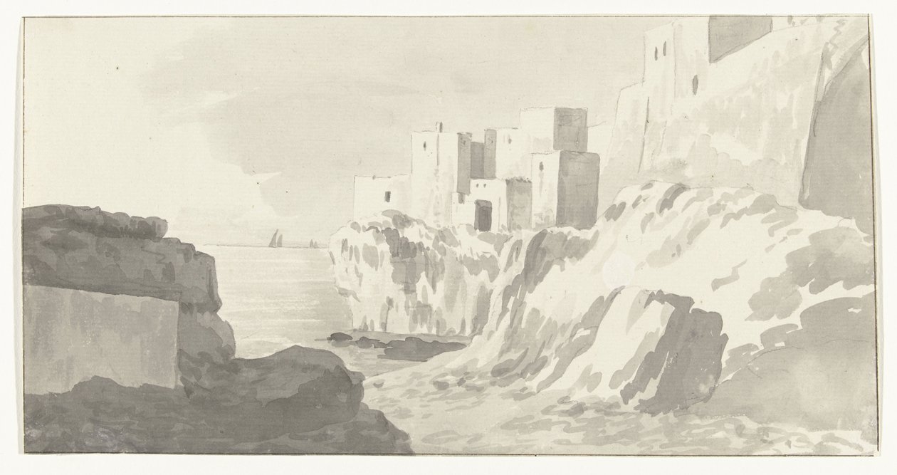 Udsigt over Polignano Udsigt over byen Polignano (titel på objekt) Rejser i Italien, Sicilien og Malta - 1778 (serietitel) af Louis Ducros