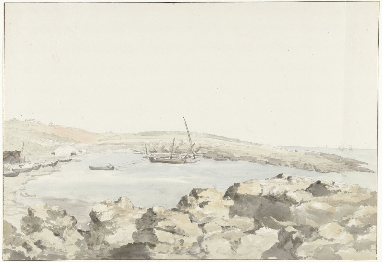 Udsigt til haven af ​​Luogo Vivo Højdebillede af havnen i Luogo Vivo Rejser i Italien, Sicilien og Malta - 1778 (serietitel) af Louis Ducros