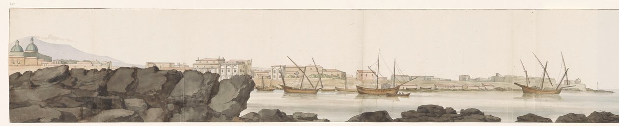 Udsigt over havnen i Catania Vue du Port de Catane (titel på objekt) Voyage en Italy, og Sicile et à Malte - 1778 (serietitel) af Louis Ducros