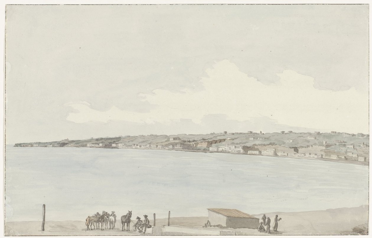 Udsigt over Pausilype-næsset med Dronning Jeannes gamle palads og Sannazars landskab fra kroens balkon Vue du Promontoire de Pausilype, præmie du balcon de notre auberge où se trouvent l