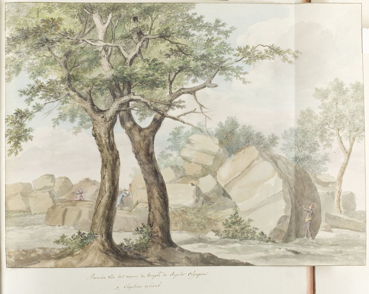 Ruïne van Zeus Olympus tempel i gamle Agrigento Første visning af ruinerne af Temple of Olympian Jupiter (titel på objekt) Rejser i Italien, Sicilien og Malta - 1778 (serietitel) af Louis Ducros