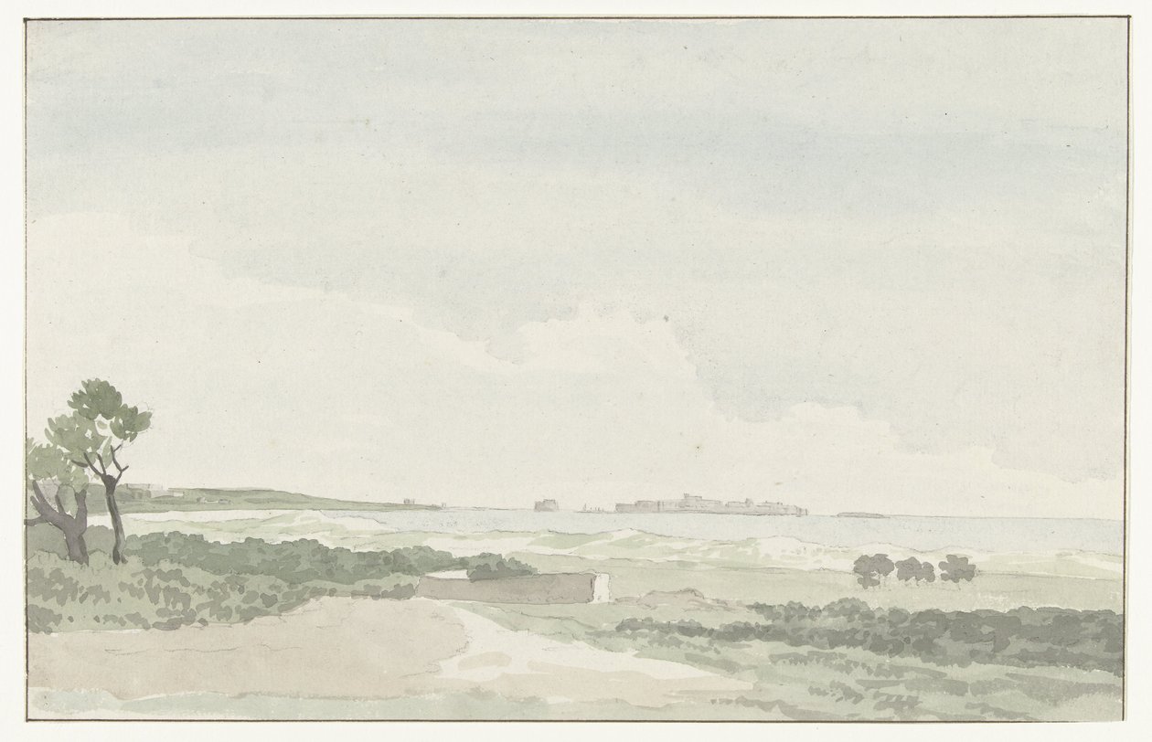 Udsigt over byen Gallipoli Fjernsyn over byen Gallipoli (titel på objektet) Rejser i Italien, Sicilien og Malta - 1778 (serietitel) af Louis Ducros