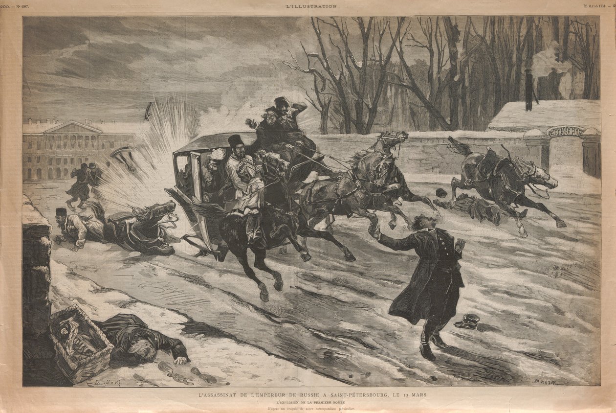 Mordet på zar Alexander II i Skt. Petersborg, 1881. af Louis Dünki