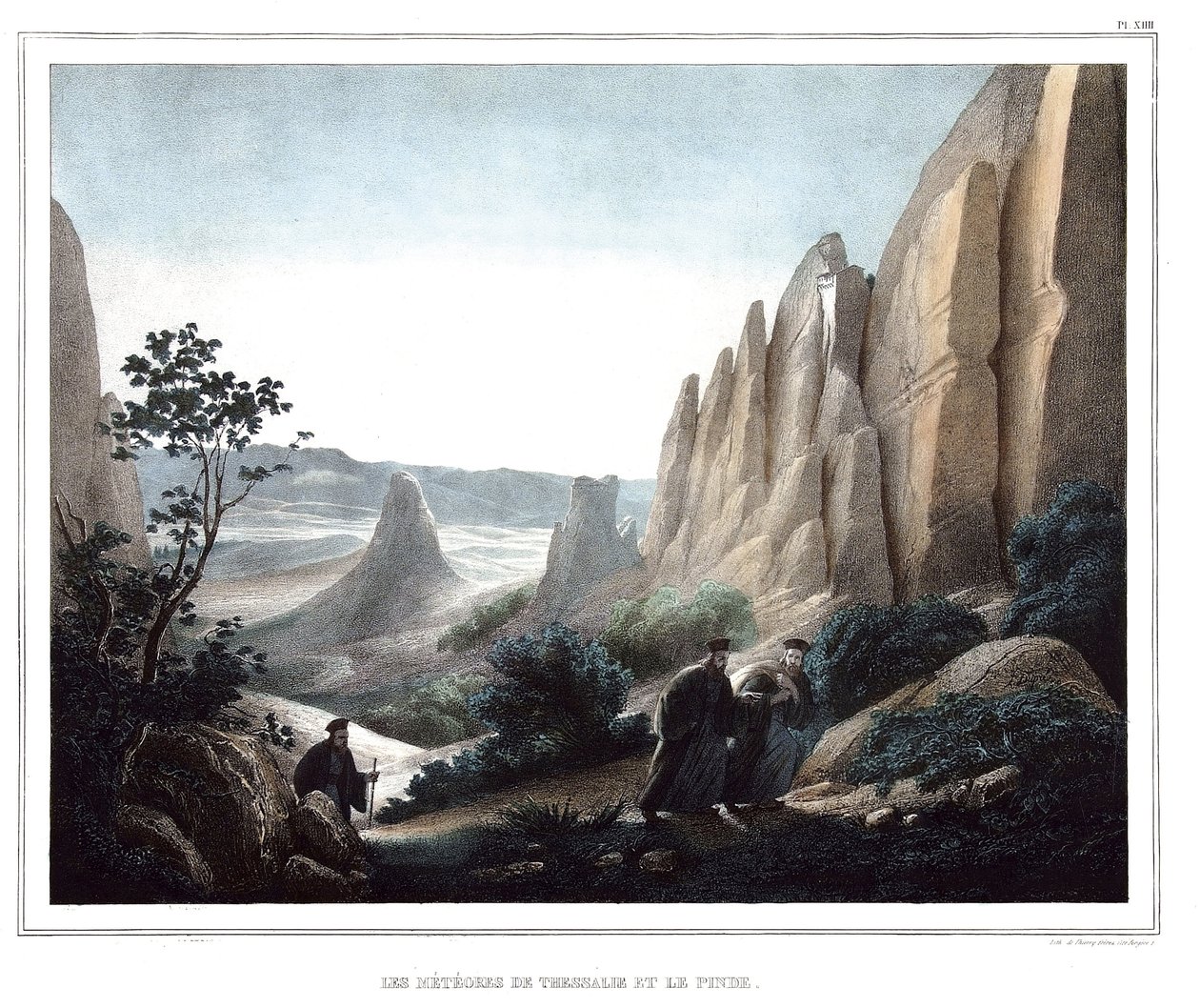 Les meteores de Thessalie et le Pinde (landskab af klipper og klipper). i "" Rejsen til Athen og Konstantinopel, eller samling af græske og osmanniske portrætter, udsigter og kostumer, malet på steder af efter naturen, litografier og farver af Louis Dupre af Louis Dupré