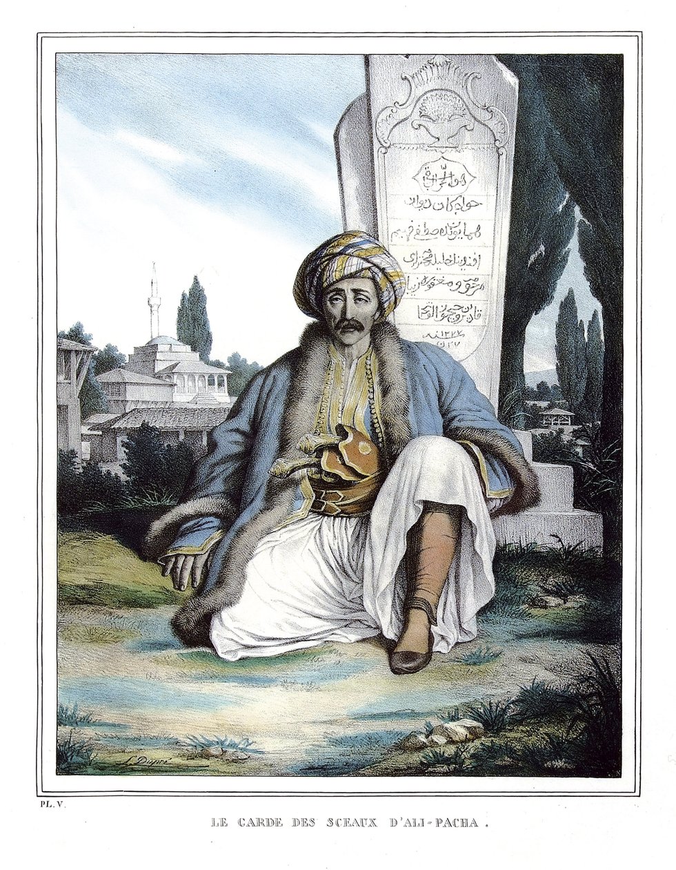 The Guardian of the Seals of Ali Pasha de Janina (1741-1822), i "" Voyage a Athenes and a Constantinople, eller samling af græske og osmanniske portrætter, udsigter og kostumer, malet på naturens steder, litografier og farver af Louis Dupre (1789-1837) pu af Louis Dupré