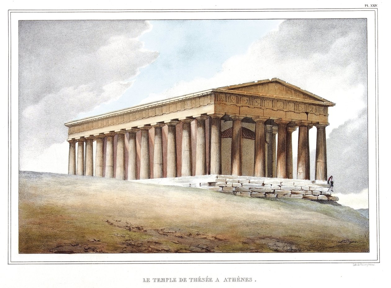 Thesee a Athenes tempel. i "" Rejsen til Athen og Konstantinopel, eller samling af græske og osmanniske portrætter, udsigter og kostumer, malet på naturens steder, litografier og farver af Louis Dupre (1789-1837), Davids elev.1825. af Louis Dupré