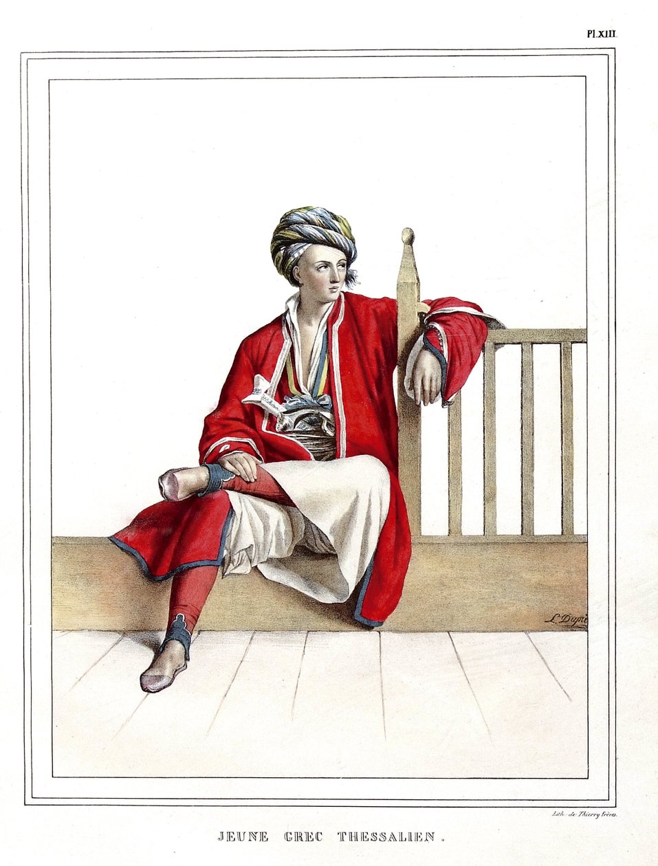 Ung græsk Thessalier. i "" Rejsen til Athen og Konstantinopel, eller samling af græske og osmanniske portrætter, udsigter og dragter, malet på steder efter naturen, litografier og farver af Louis Dupre (1789-1837), Davids elev.1825. af Louis Dupré