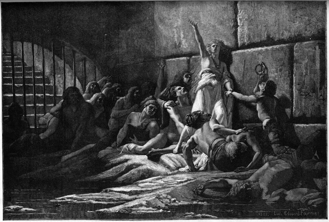 Gravering af Velleda, ungernes profetinde, fra et maleri af Edouard Fournier i 1887. af Louis Edouard Paul Fournier