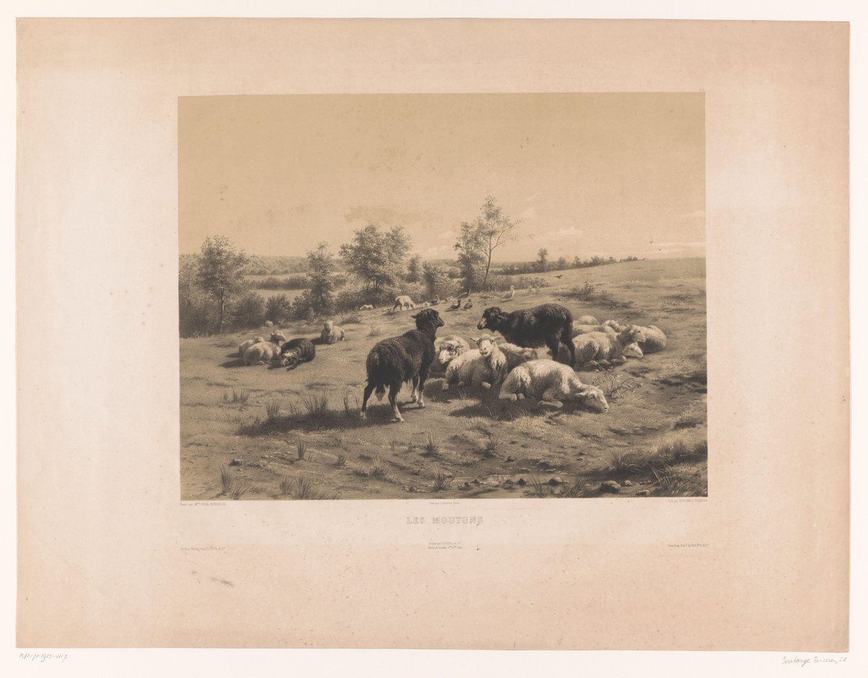 Får på en eng Les Moutons (titel på objekt) af Louis Emmanuel Soulange Teissier