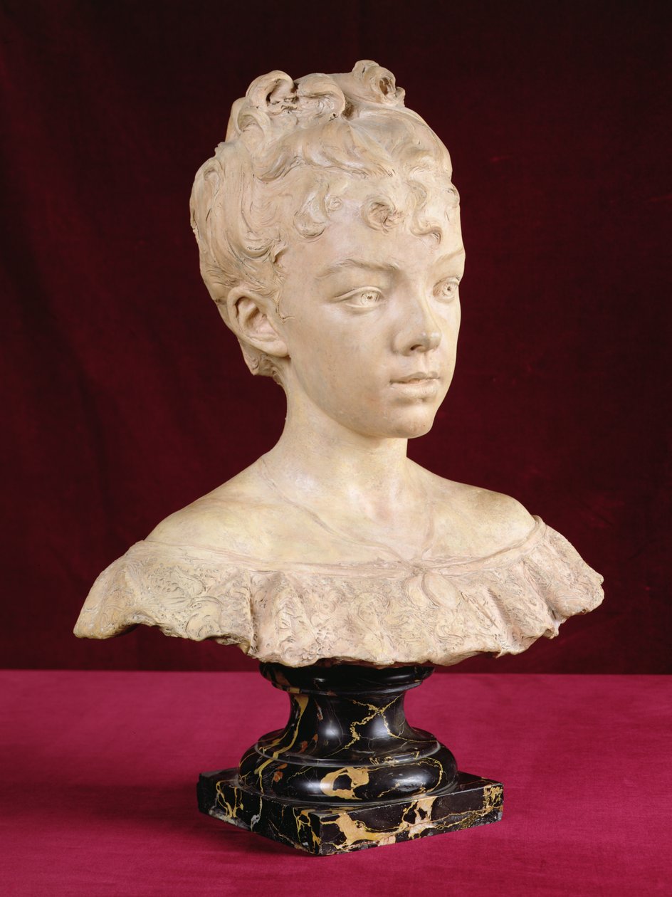 Portrætbuste af en ung pige (terracotta- og marmorsokkel) af Louis Ernest Barrias