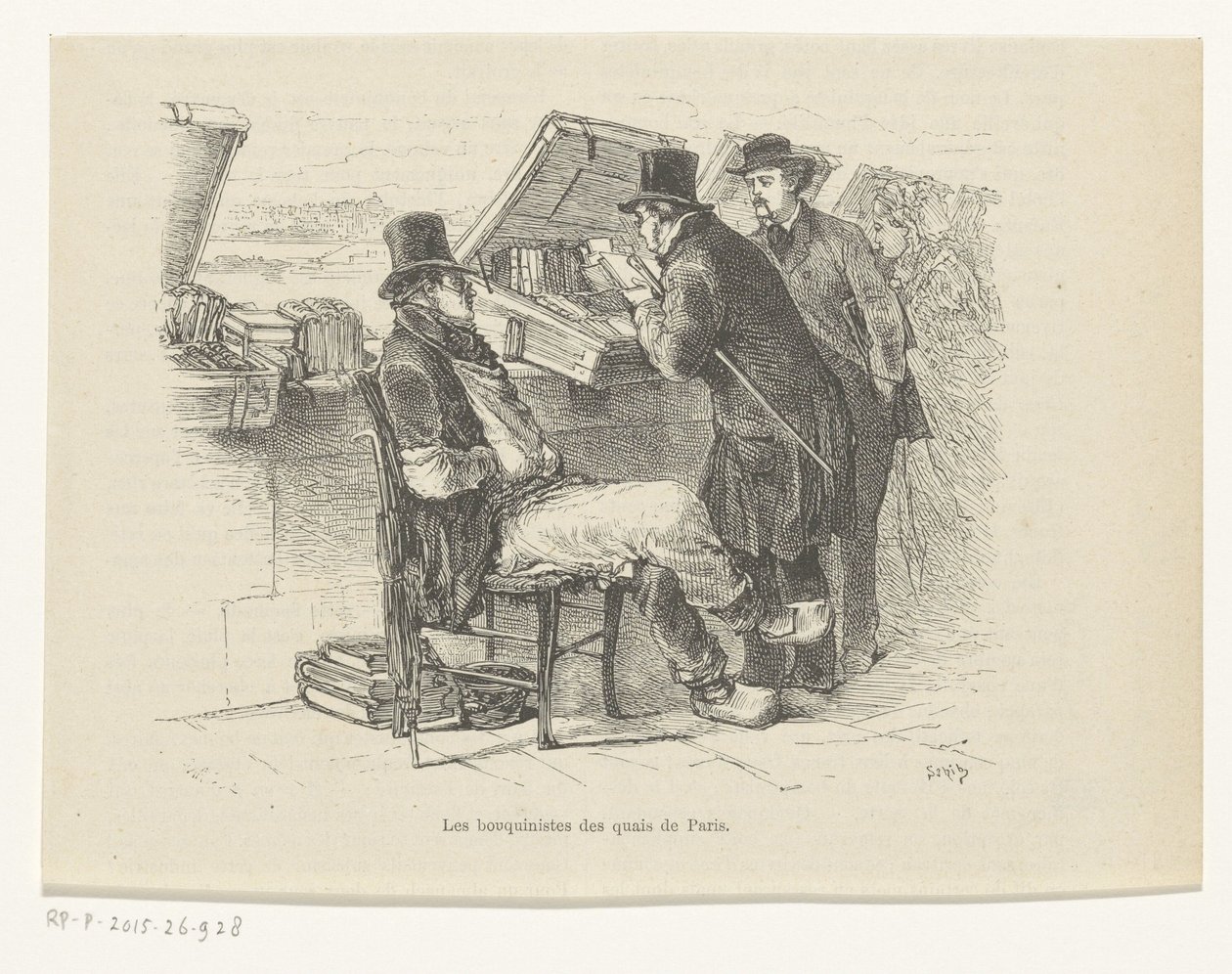 Boghandler på en kaj i Paris Les bouquinistes des quais de Paris (titel på objektet) af Louis Ernest Lesage