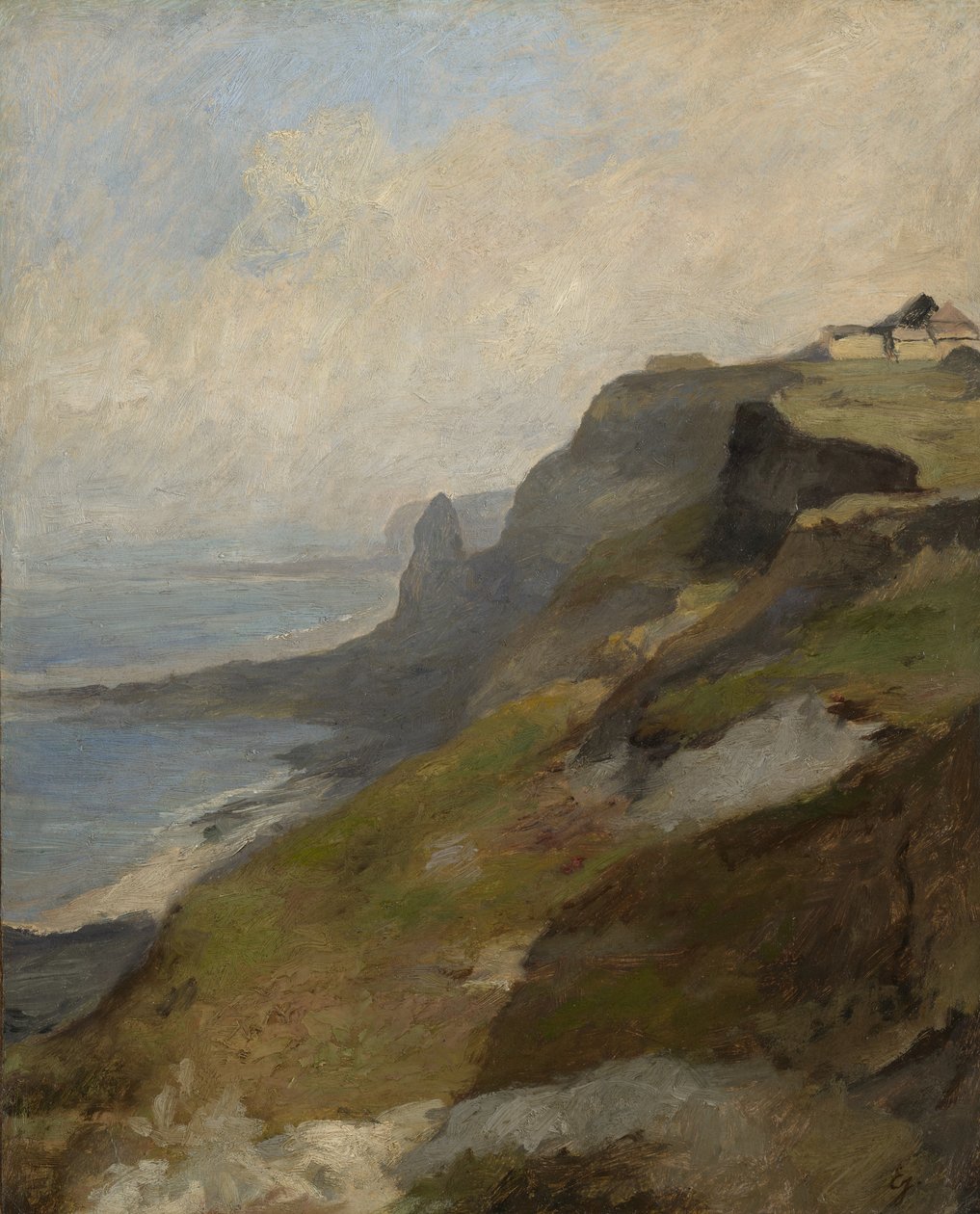 Cliffs of Normandy, ca. 1850 (olie på træpulpplade, monteret på Masonite) af Louis Eugene Gabriel Isabey
