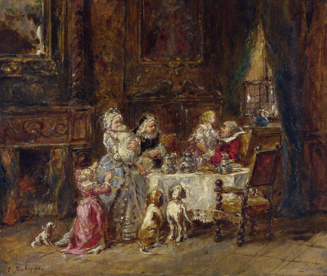 Isabey, Louis Gabriel Eugene (1803-1886) Bedstefars fødselsdag Olie på træ 1866 National Gallery, London 24,1x28,9 af Louis Eugene Gabriel Isabey