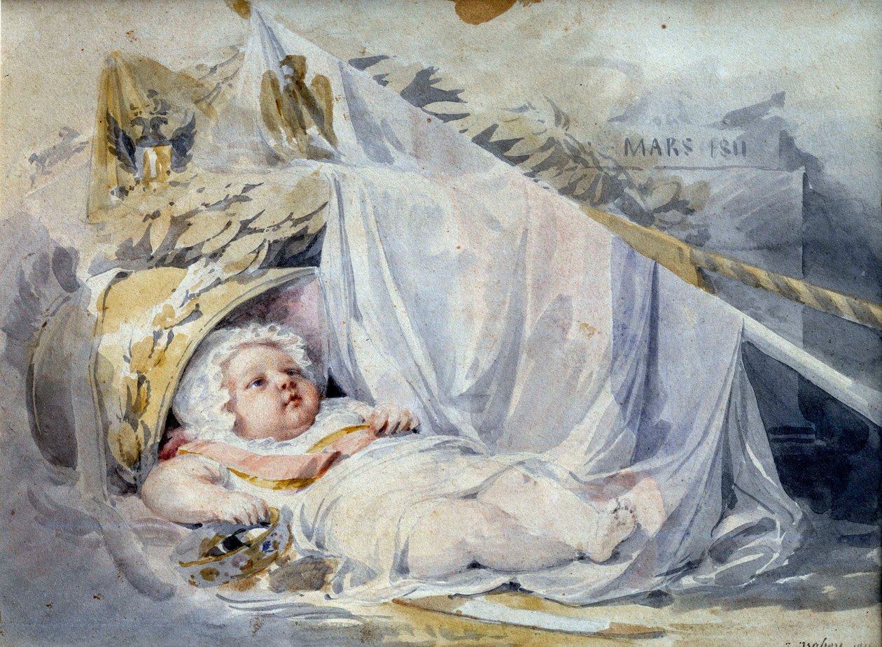 Konge af Rom Napoleon II, hertug af Reichstadt (1811-1832) søn af kejser Napoleon I (1769-1821) nyfødt Sort sten og beige lavapapir af Eugene Isabey (1803-1886) Marts 1811 Søn. 0,18x0,25 m Paris, Musée du Louvre af Louis Eugene Gabriel Isabey