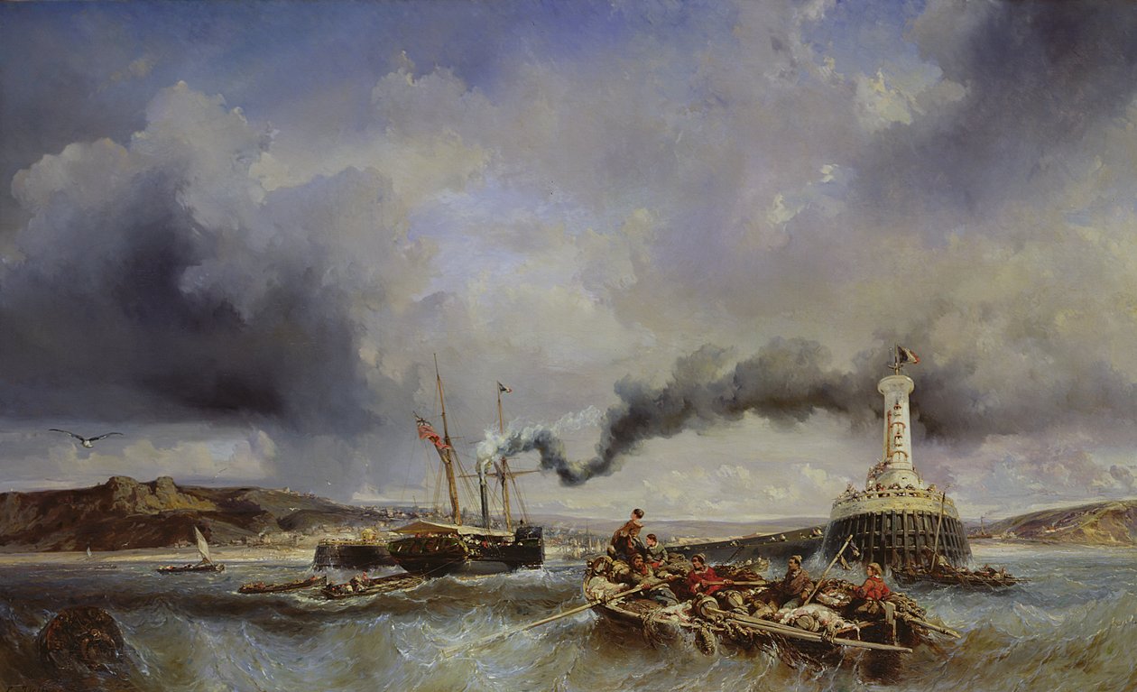 Udsigt over havnen i Boulogne fra havet, 1843 af Eugene Isabey