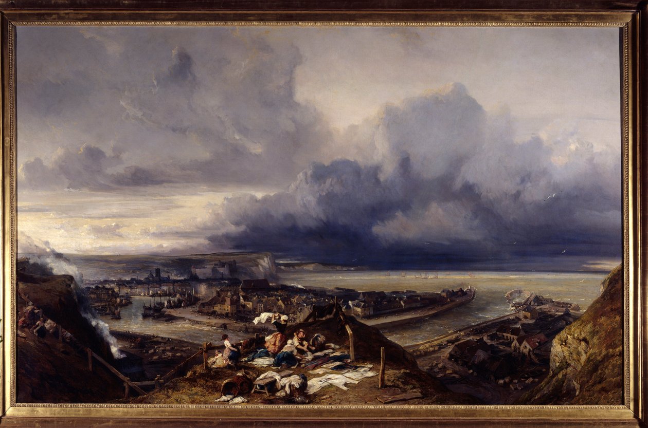 Udsigt over havnen i Dieppe i Normandiet Lavandieres, der vasker vasketøjet på havnen. Maleri af Louis Gabriel Eugene Isabey (1803-1886) 1842 søn. 1,64x2,51 m Nancy, musee des Beaux Arts af Louis Eugene Gabriel Isabey