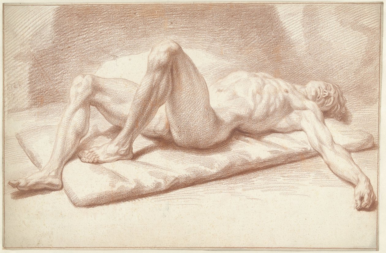 Mand nøgen, liggende på ryggen af Louis Fabritius Dubourg