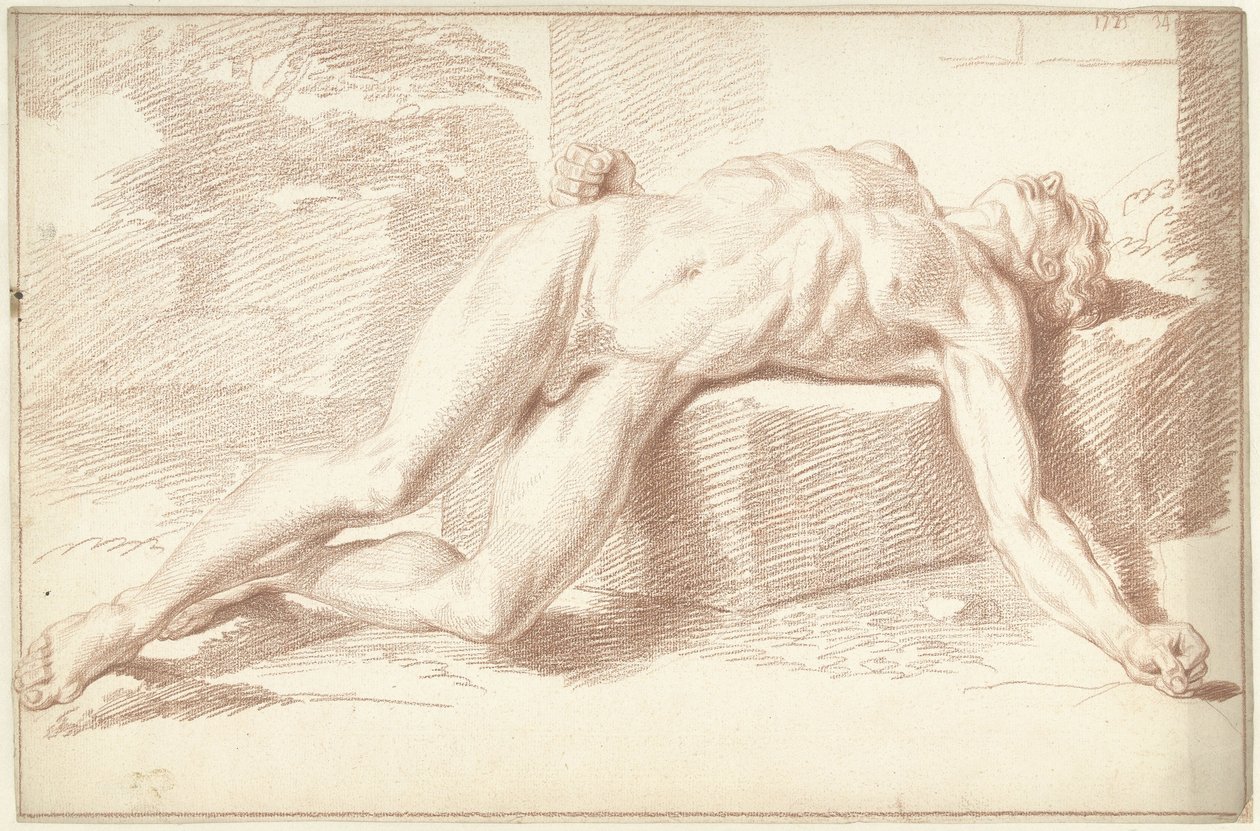 Mand nøgen, liggende på ryggen af Louis Fabritius Dubourg