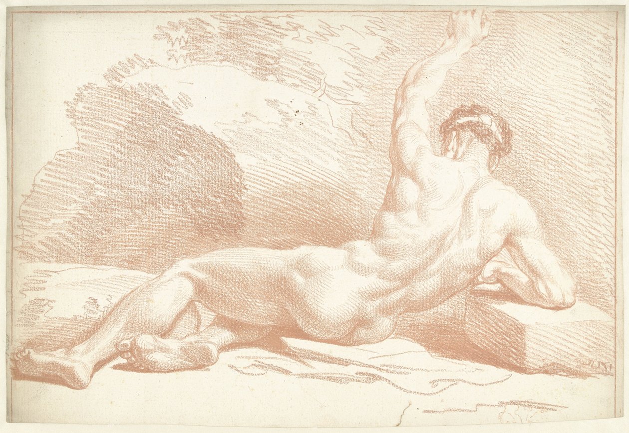 Mand nøgen, liggende, set bagfra af Louis Fabritius Dubourg