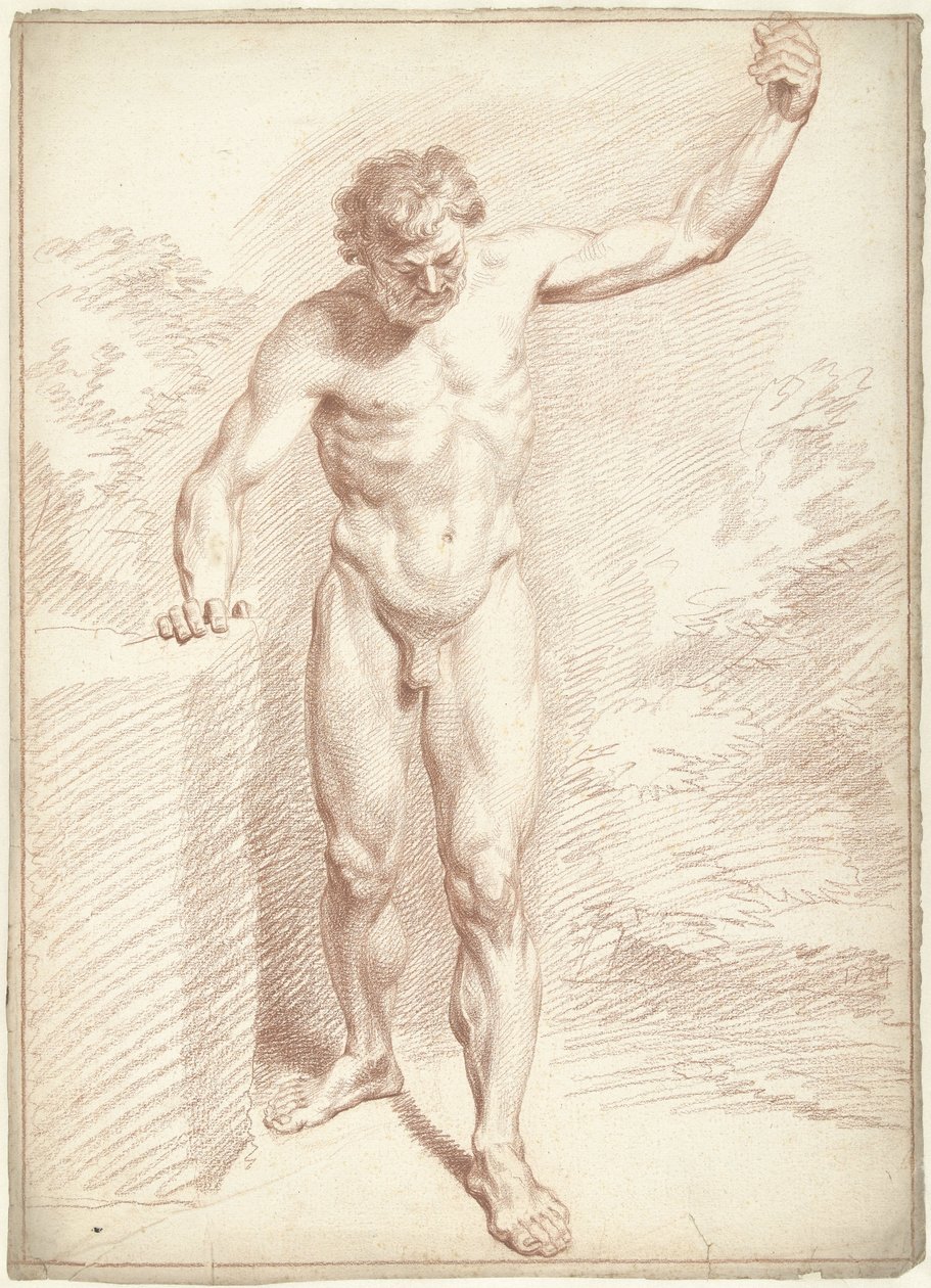 Mand nøgen, stående, venstre arm hævet af Louis Fabritius Dubourg
