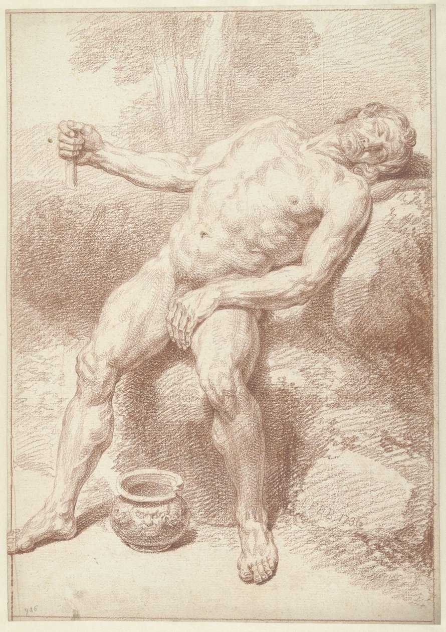 Mand nøgen, siddende, tilbagelænet af Louis Fabritius Dubourg
