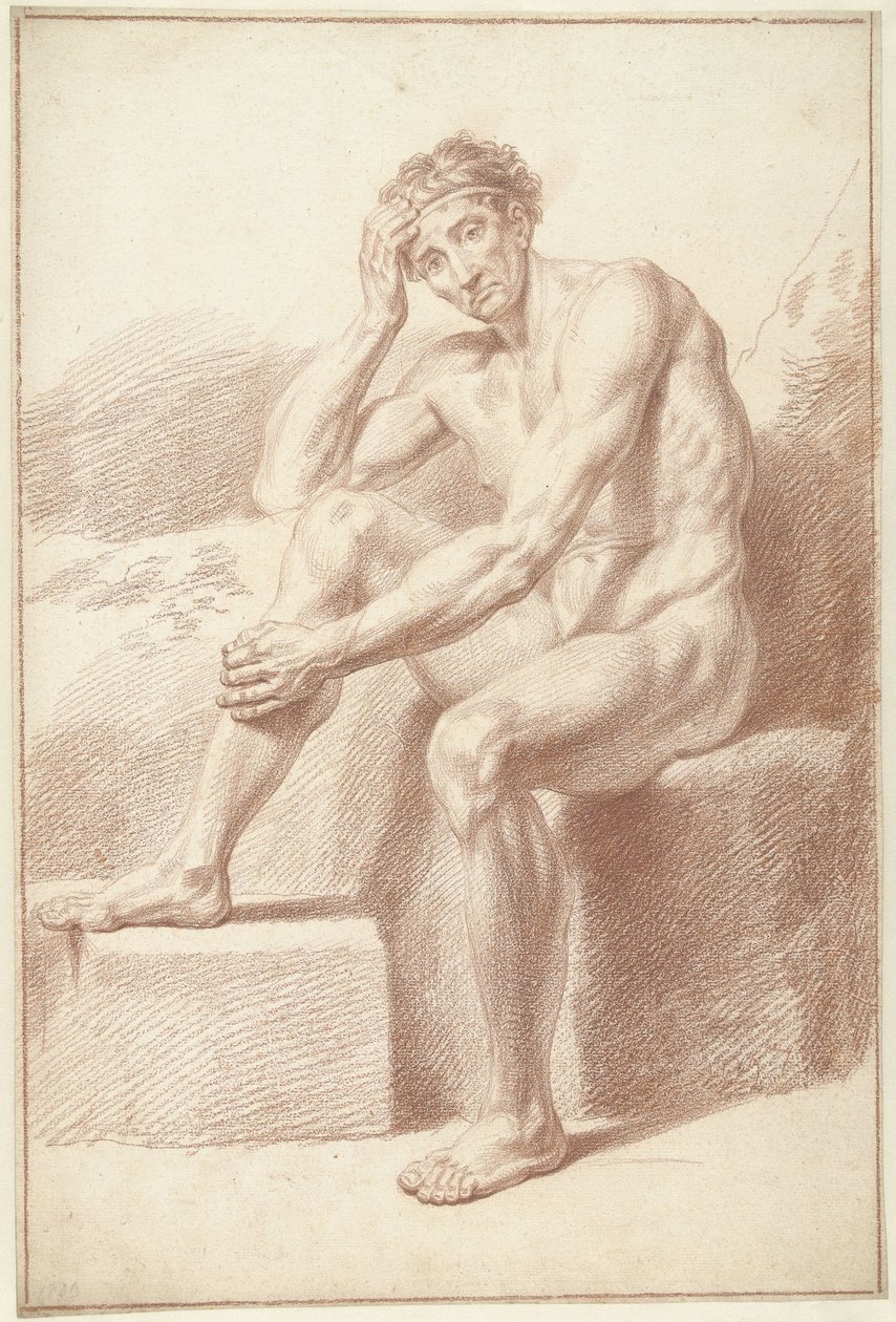 Mand nøgen, siddende med bøjede knæ af Louis Fabritius Dubourg