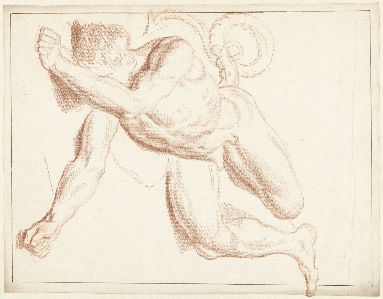 Studie af en nøgen mand, der ligger på siden af Louis Fabritius Dubourg