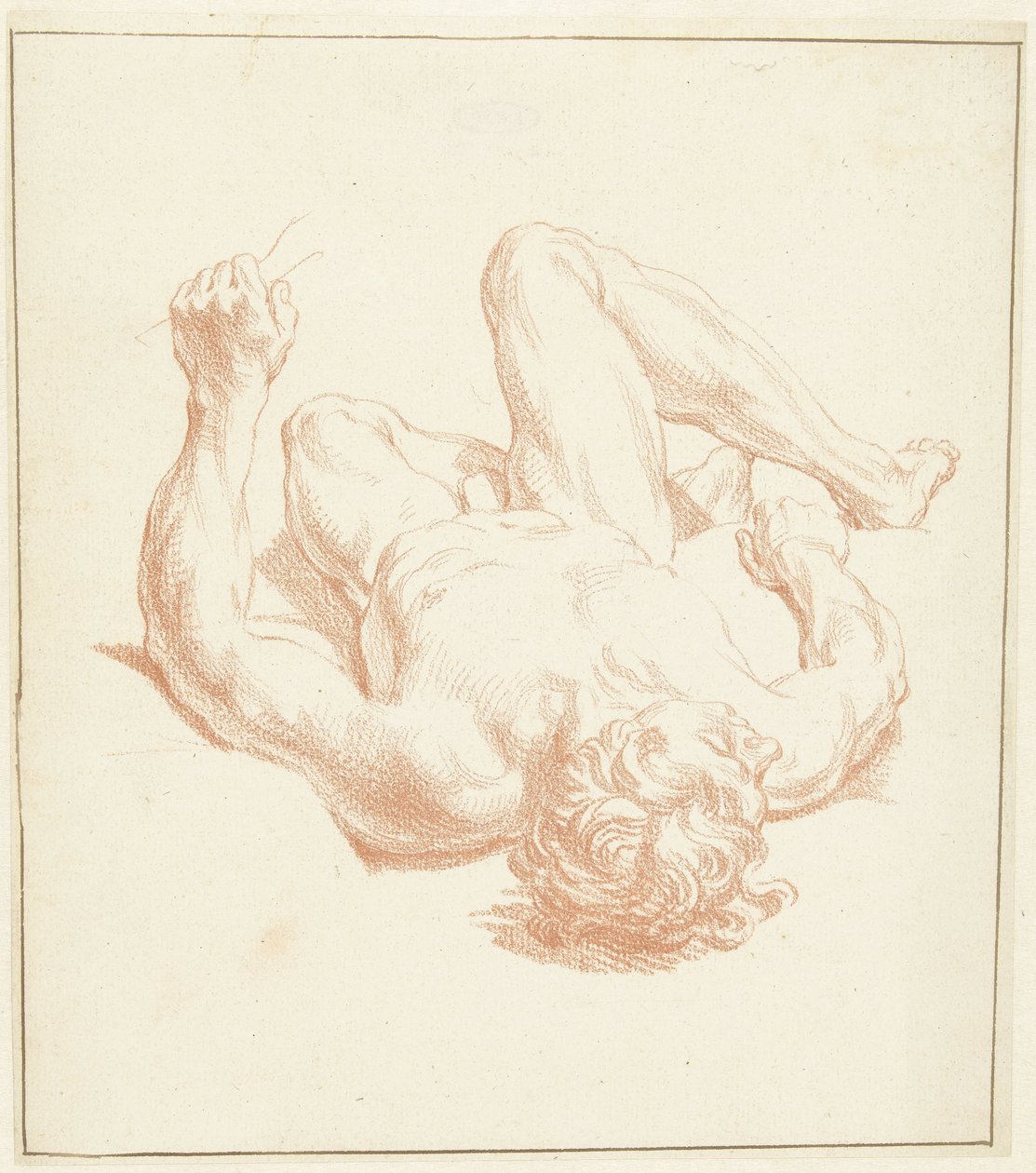 Studie af en mandlig nøgen, liggende på ryggen, i forkortet form af Louis Fabritius Dubourg