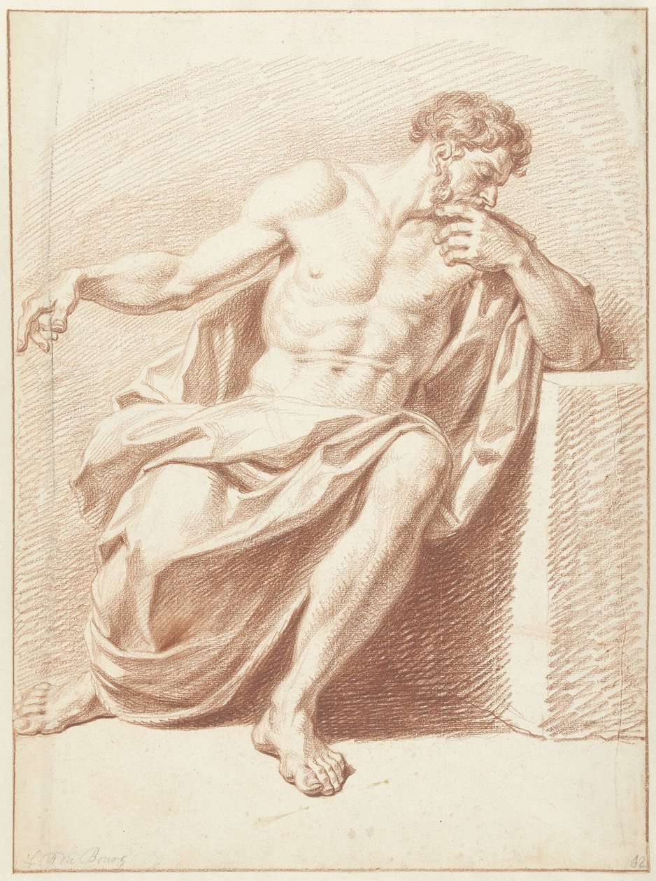 Studie af en siddende mand med foldet draperi af Louis Fabritius Dubourg