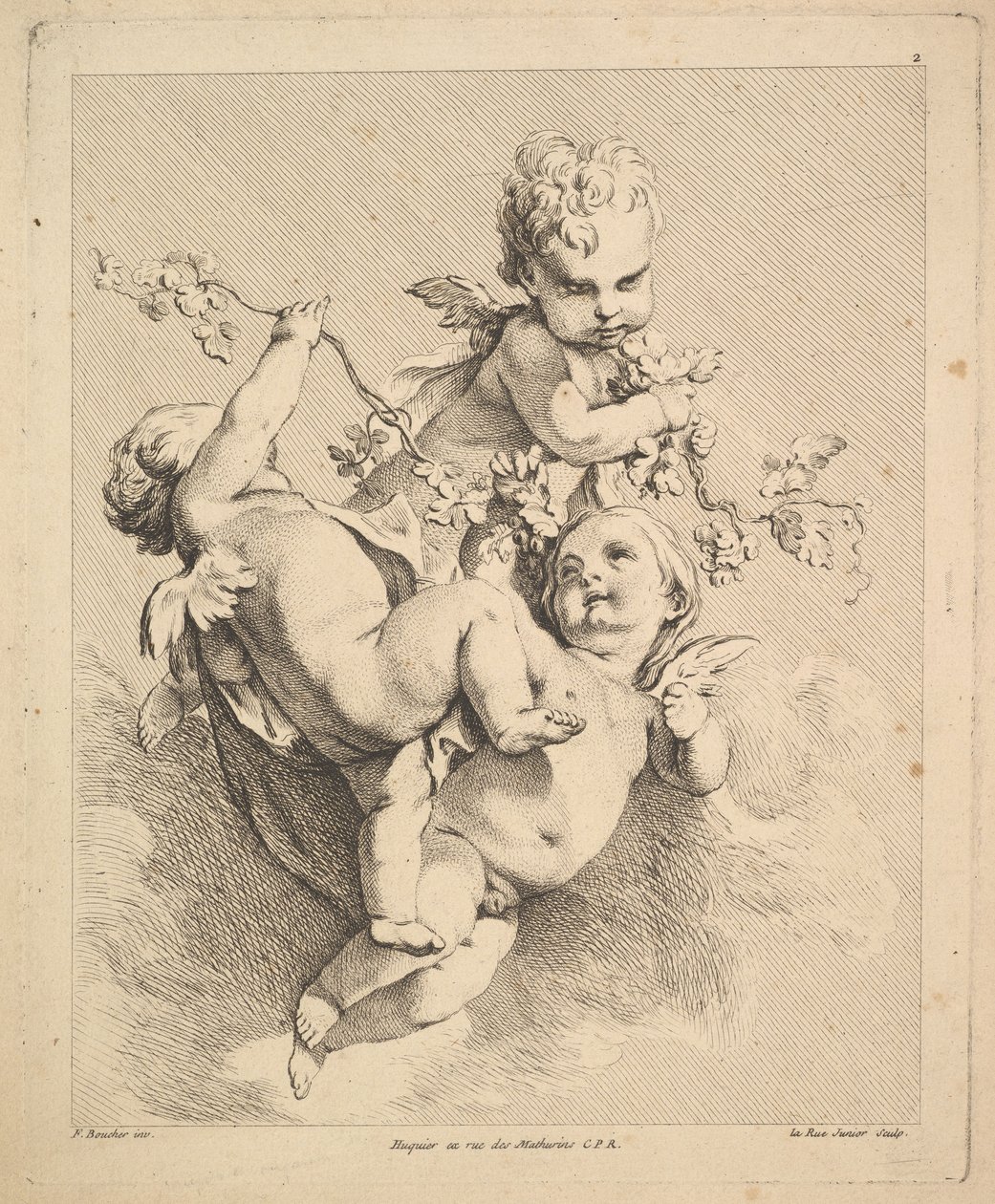 Tre amoriner leger med vinranker. af Louis Felix de la Rue