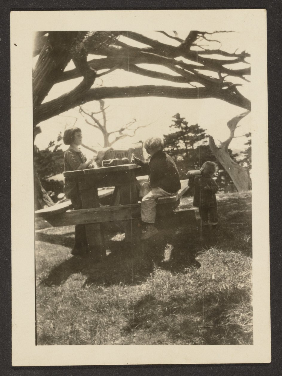 [Børn ved et picnicbord] af Louis Fleckenstein