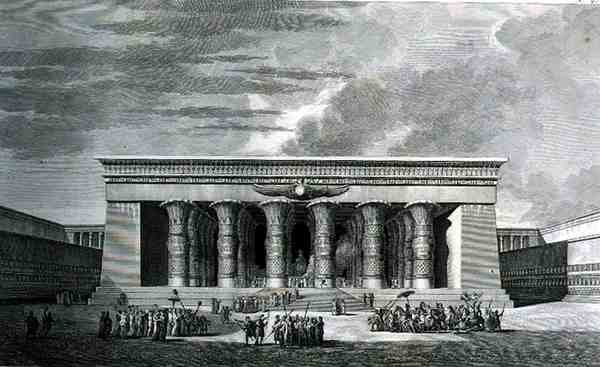 Restaureringen af et stort egyptisk tempel, indgraveret af Pierre Nicolas Ransonette (1745-1810) fra bind III af 