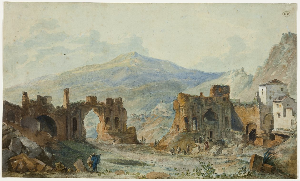 Det antikke teater i Taormina med udsigt over Etna, studie til Saint Non