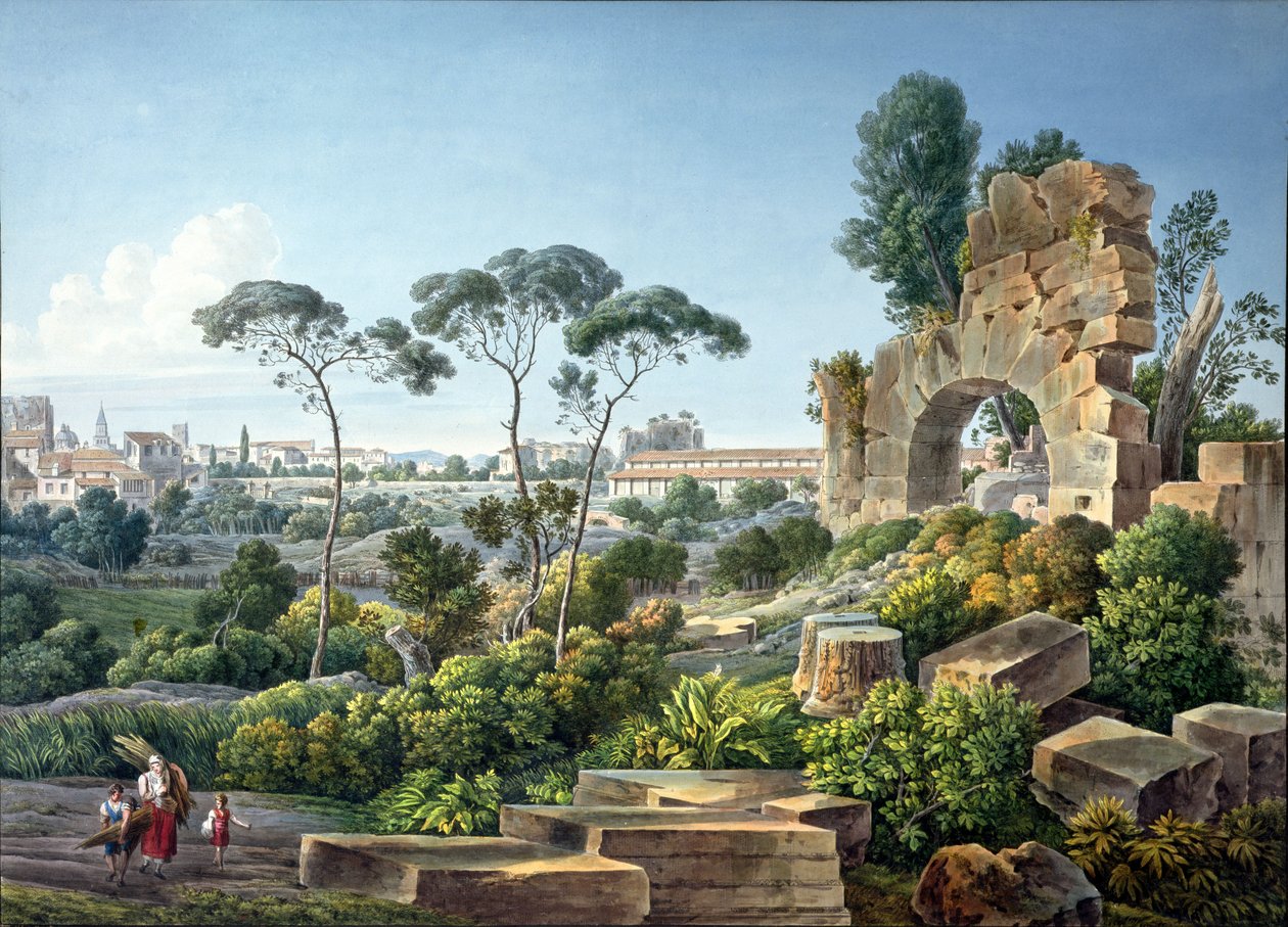Udsigt over Esquiline Hill, Rom, ca. 1800 af Louis Francois Cassas