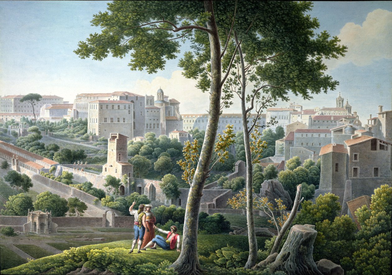 Udsigt over Quirinal-bakken i Rom, med Villa Colonna i baggrunden, ca. 1800 af Louis Francois Cassas
