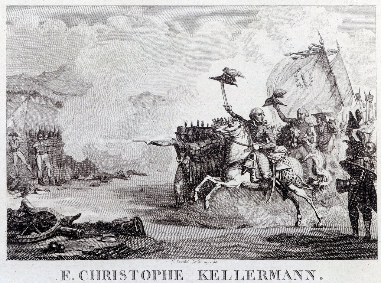 Fransk revolution: "" generalen og marekalen Francois Christophe Kellermann (1735-1820) under slaget ved Valmy den 20/09/1792"" Indgravering af Louis Francois Couche (1782-1849) Paris fra det 18. århundrede, Musee Carnavalet af Louis Francois Couche