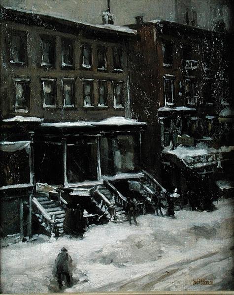 En New York Street Scene (olie på lærred lagt på masonit) af Louis Frederick Berneker