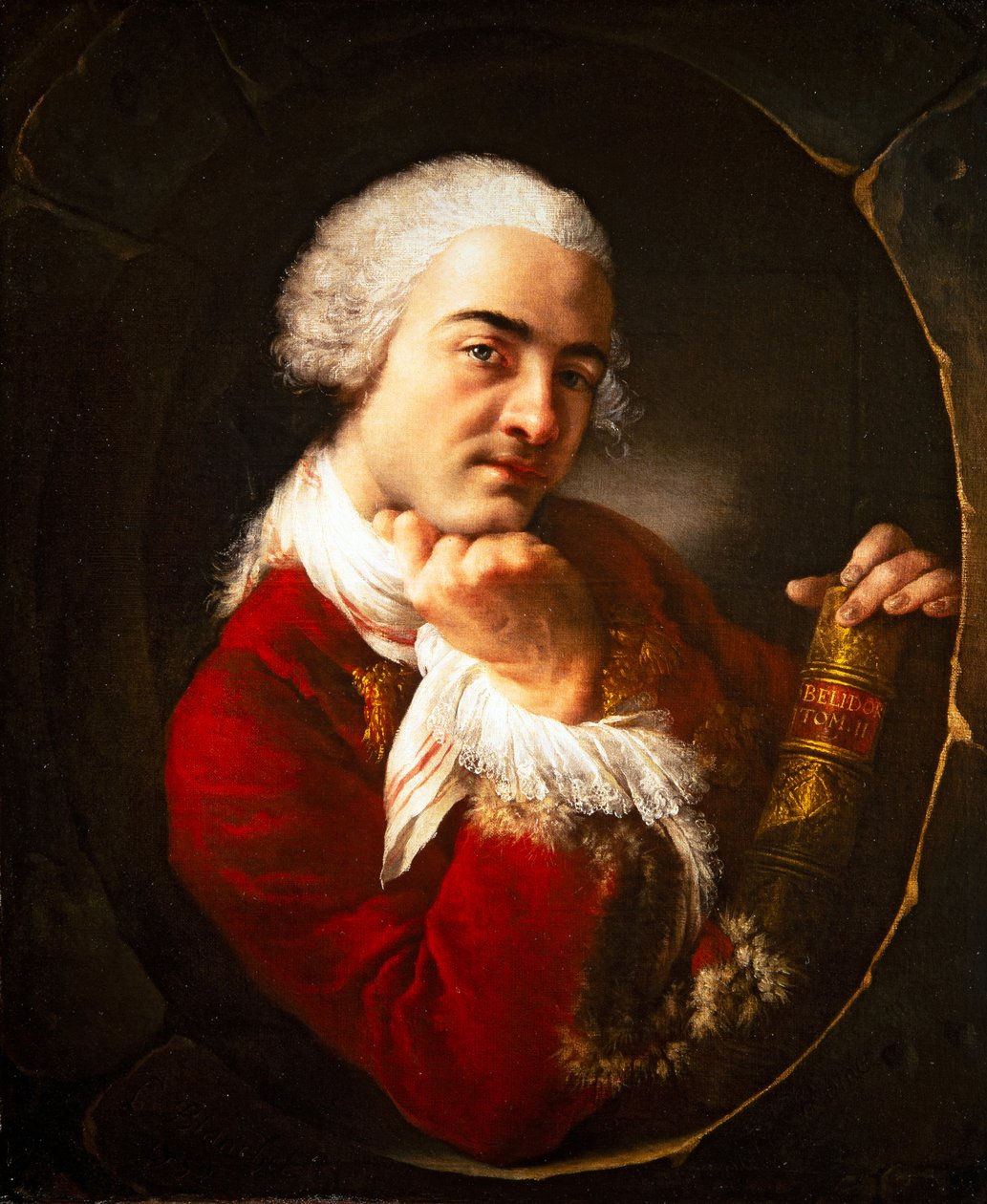 Portræt af en mand, der holder et værk af Belidor af Louis Gabriel Blanchet