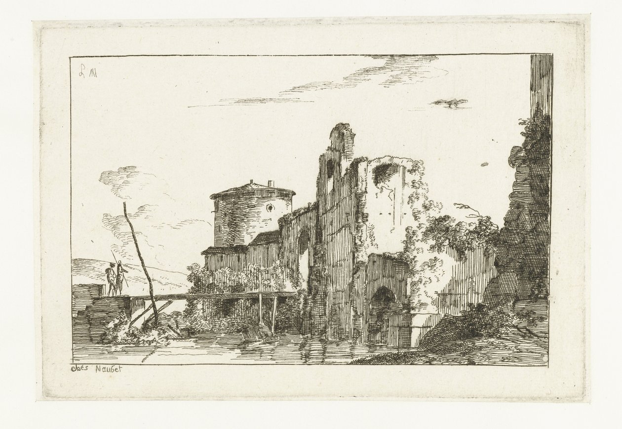 Fort og en bro over floden af Louis Gabriel Moreau