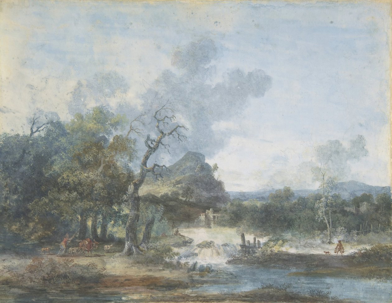 Hyrdinde nær et vandfald, n.d.. af Louis Gabriel Moreau