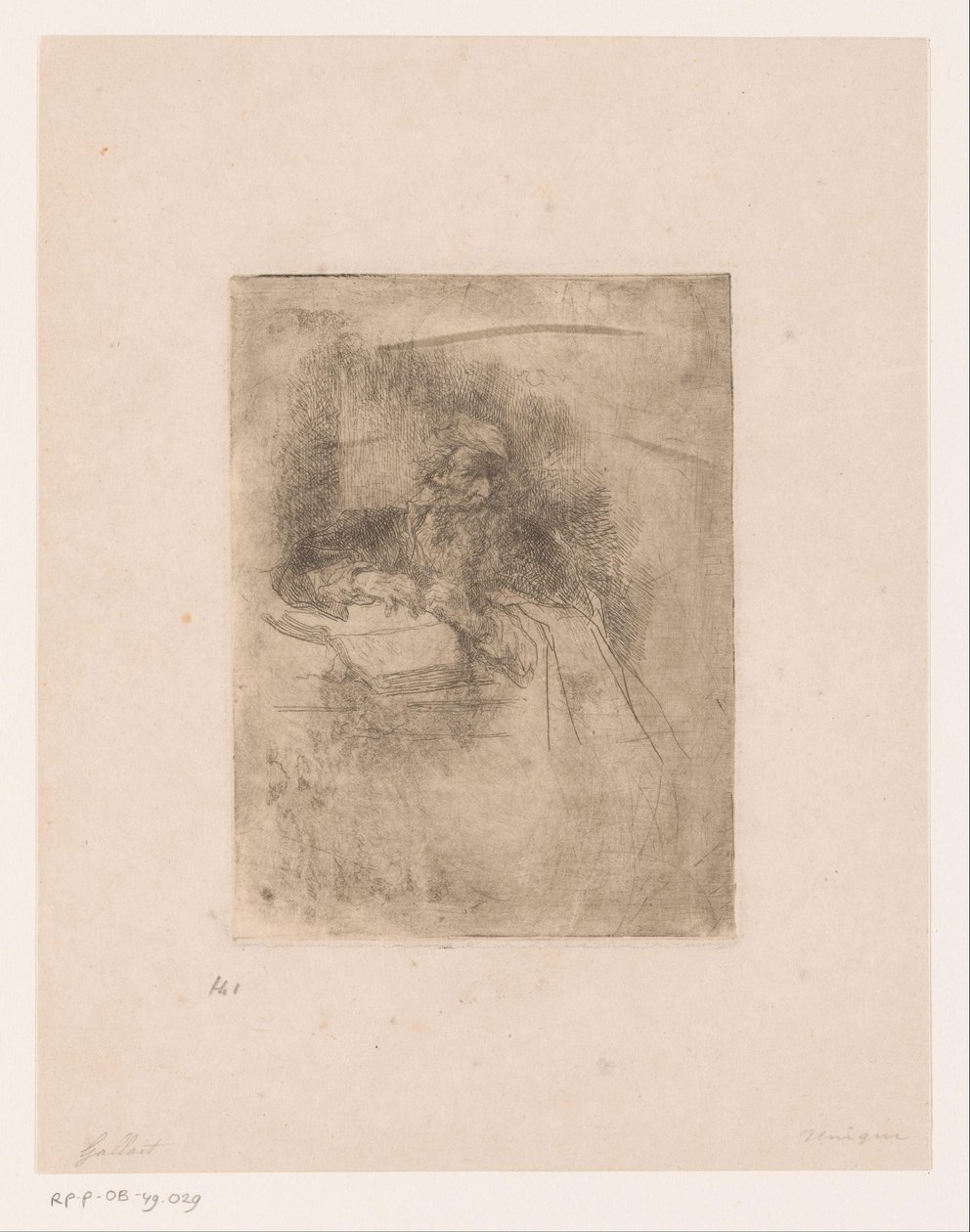 Gammel mand med skæg lænet på en åben bog af Louis Gallait (attributed to)