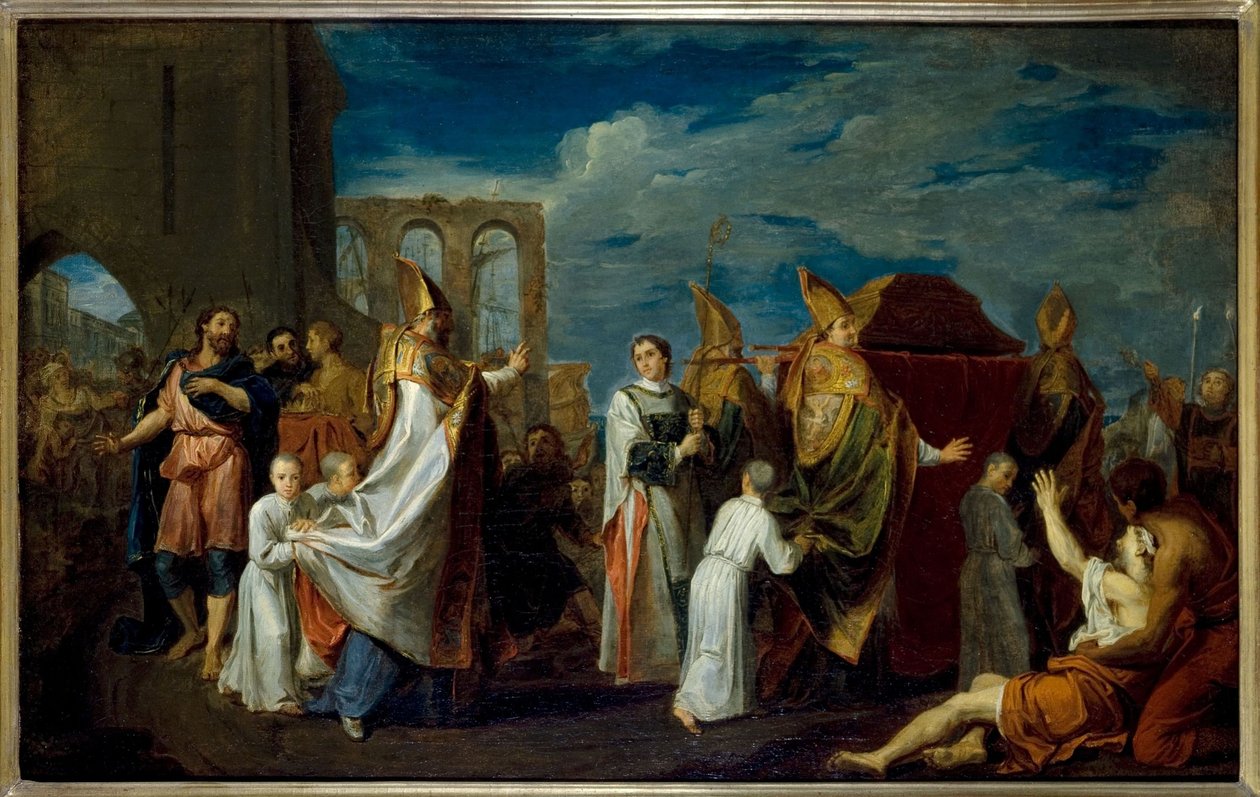 La translation des reliques de Saint Augustin, skitse til maleriet i refektoriet i Petits-Pères-klosteret (Notre-Dame-des-Victoires-kirken), det nuværende 2. arrondissement, ca. 1698-1708 (olie) af Louis Galloche