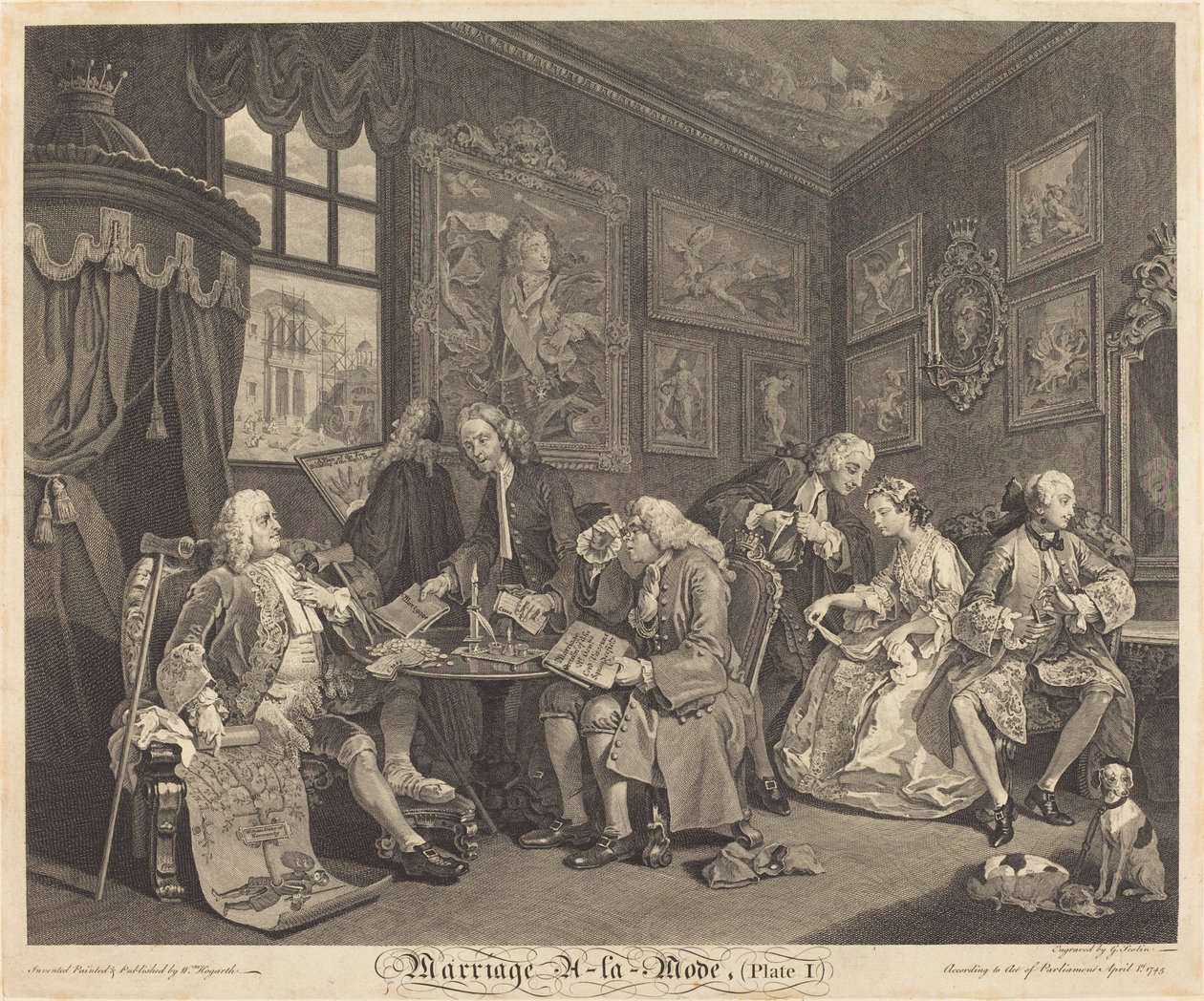 Ægteskab a la Mode: pl.1 af Louis Gerard Scotin after William Hogarth