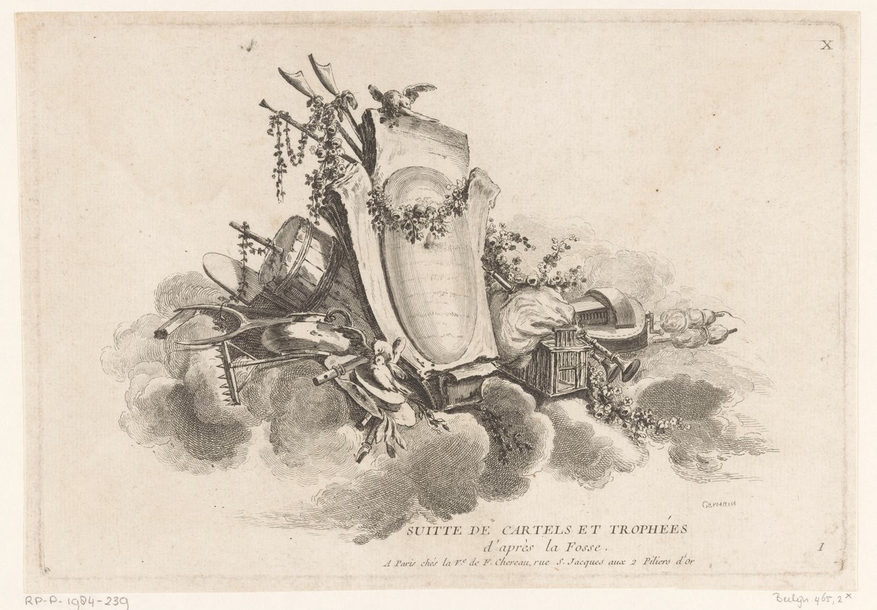 Cartouche med landbrugsgenstande X Suitte De Cartels Et Trophées (serietitel på objekt) IIe bind De l