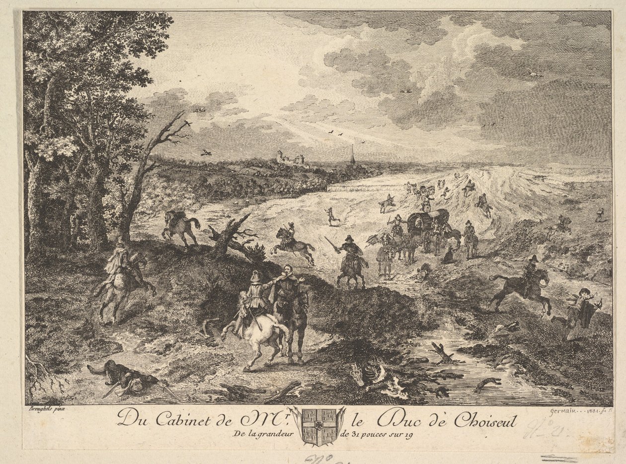 Røveri på en vej efter et maleri i samlingen af Duc de Choiseul, 1771. af Louis Germain